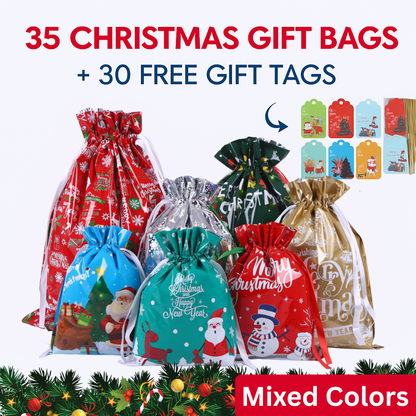 35 Christmas Gift Bags + 30 FREE Gift Tags